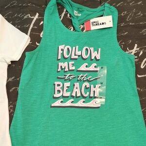 Epic Threads 2 PC Green Tank Top/White T-shirt Short Sleeve Crew Neck M
